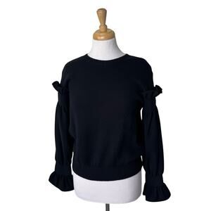 ADEAM Smocked Sleeve Crewneck Cotton Black Sweater Size Small